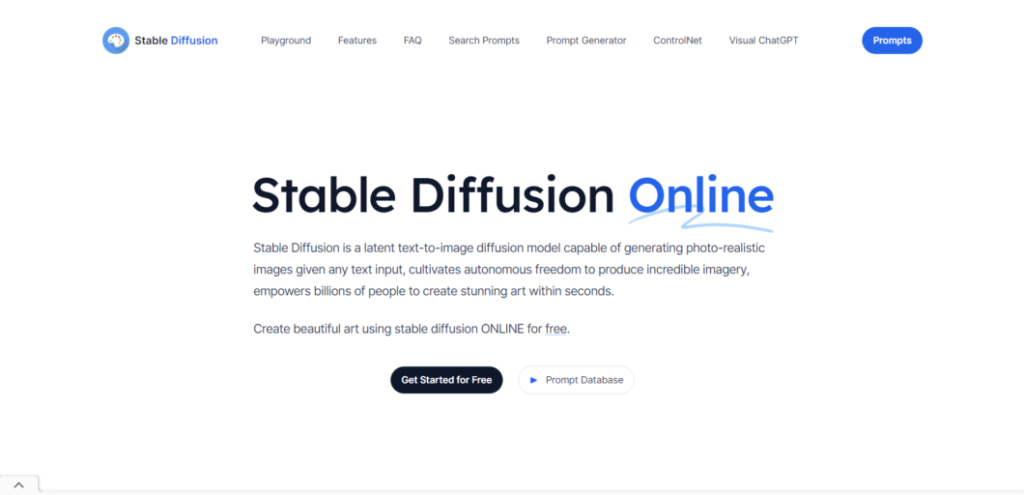 Stable Diffusion OnlineのサイトTOP